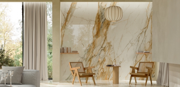 斯特拉黃金雕刻白大理石薄板磚