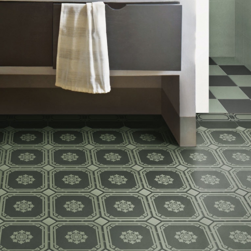 英式八角花磚-古典黑花