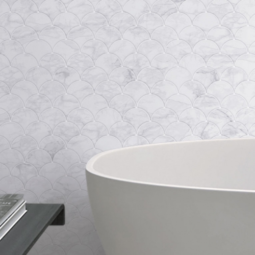 魚鱗磚馬賽克-雕刻白大理石