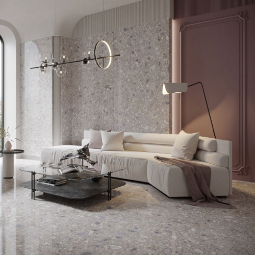 斑尼水磨石大板磚-碎石灰-霧面