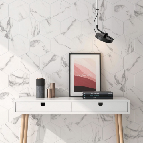 尼洛雕刻白大理石六角磚