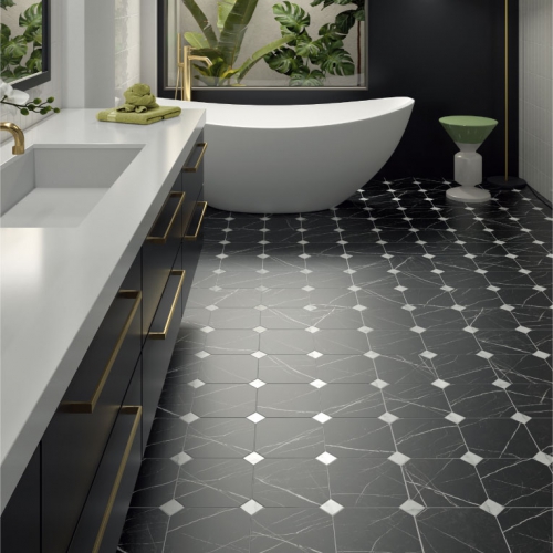 美式經典八角地磚-黑色大理石紋