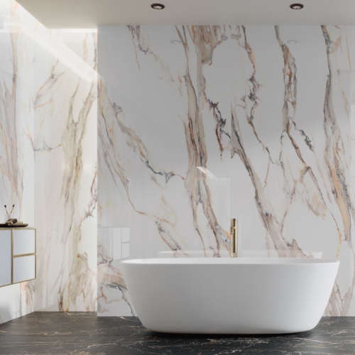 埃森黃金雕刻白大理石大板磚-亮面