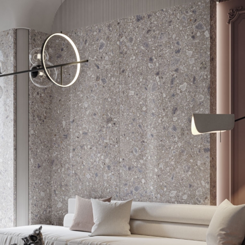 斑尼水磨石大板磚-碎石灰-霧面