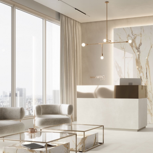 洛根黃金卡拉拉大理石薄板磚-亮面