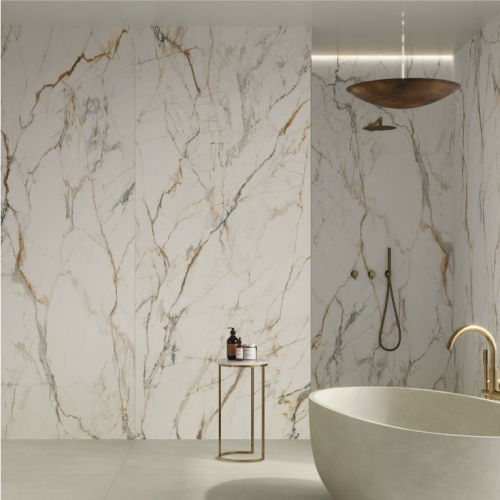 黃金雕刻白大理石磁磚-霧面