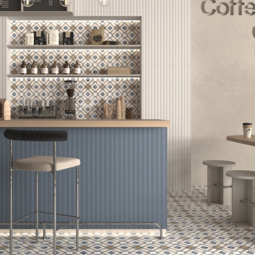 聖若澤窯變復古花磚-菱紋藍