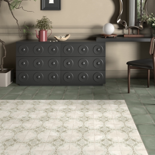 波希米亞復古花磚-曼陀羅綠