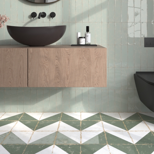 卡梅塔復古花磚-白綠