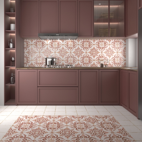 卡梅塔復古花磚-邊花紅