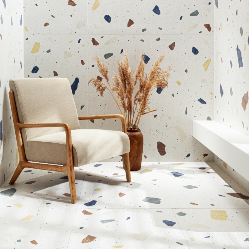 伊米托斯水磨石磁磚-白彩粒