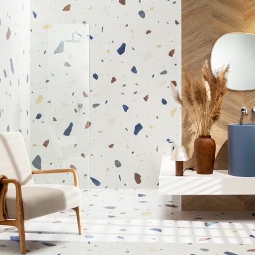 伊米托斯水磨石磁磚-白彩粒