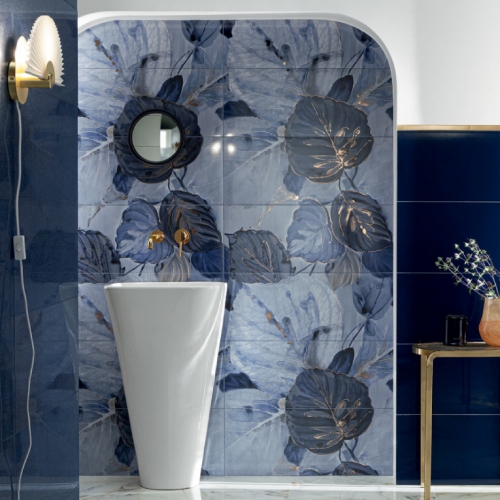 斯莫蘭花磚-描金藍葉