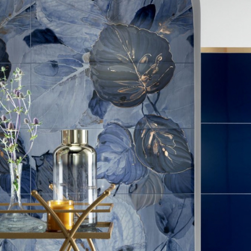 斯莫蘭花磚-描金藍葉