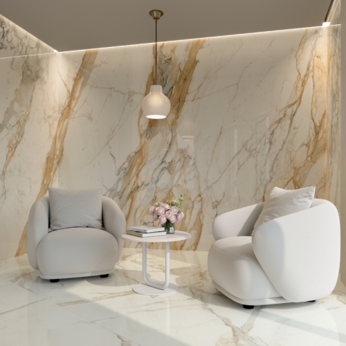 斯特拉黃金雕刻白大理石薄板磚-亮面