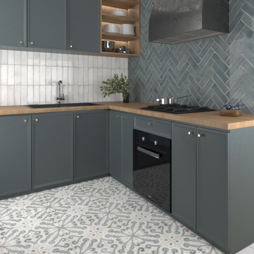 波希米亞復古花磚-曼陀羅藍