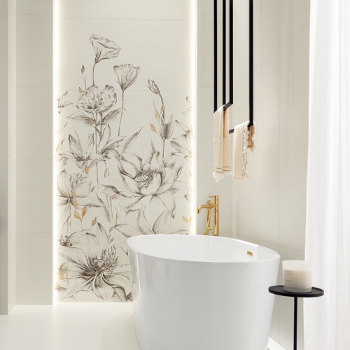 薇洛白布紋花磚-靜花映白