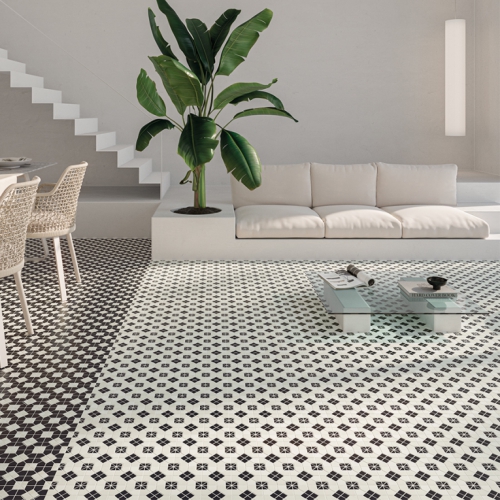 拜占庭馬賽克花磚-墨鑲白