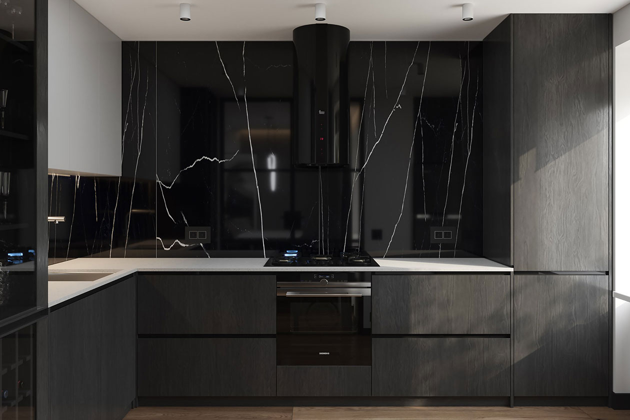 黑色時尚廚房磁磚設計