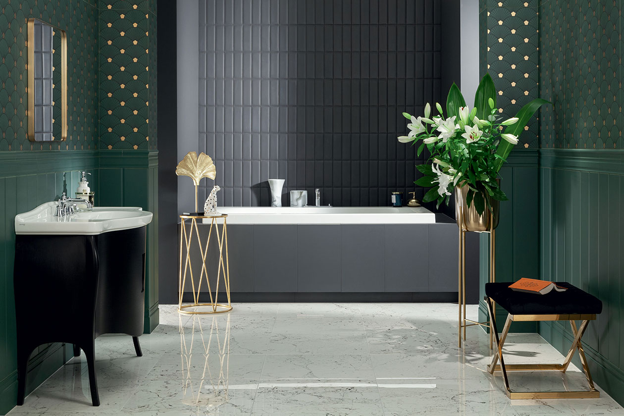 質調綠新古典浴室磁磚設計