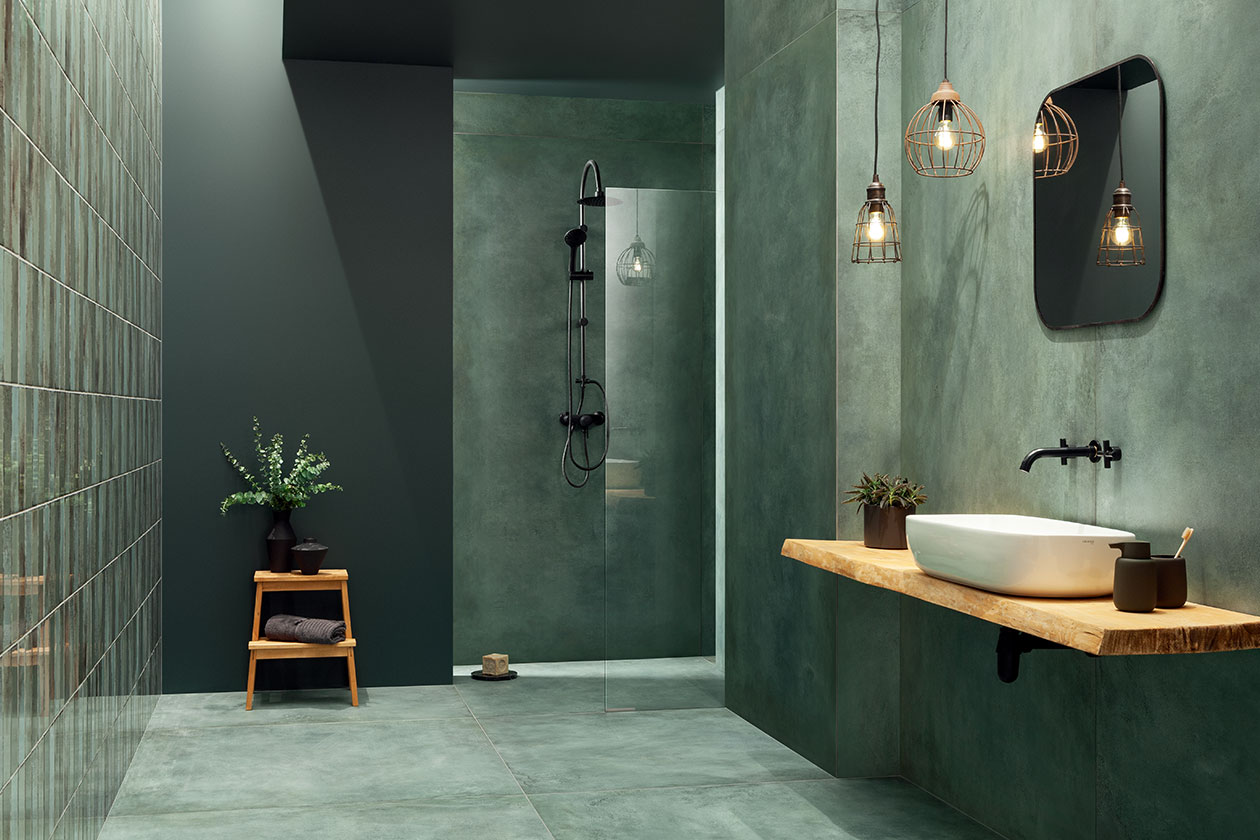 金屬時尚綠浴室磁磚設計