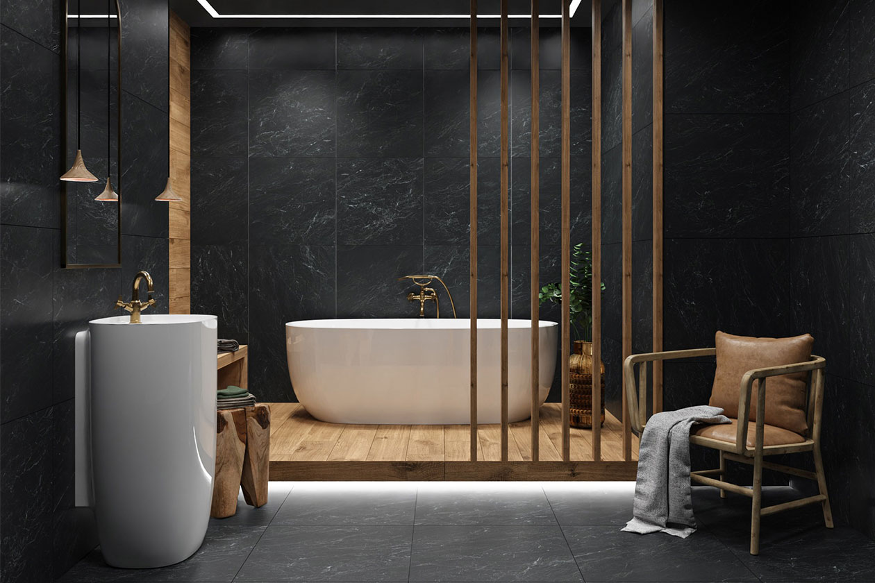 質調黑浴室磁磚設計